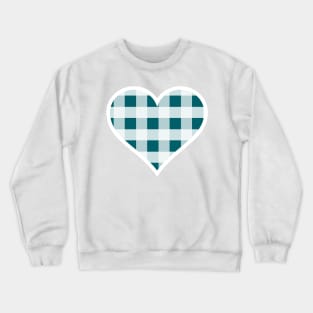 Peacock Blue and White Buffalo Plaid Heart Crewneck Sweatshirt